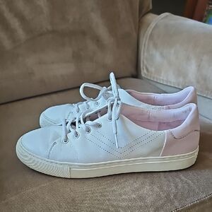 Tory Burch Sport Sneakers Pink And White Leather Upper Size 10